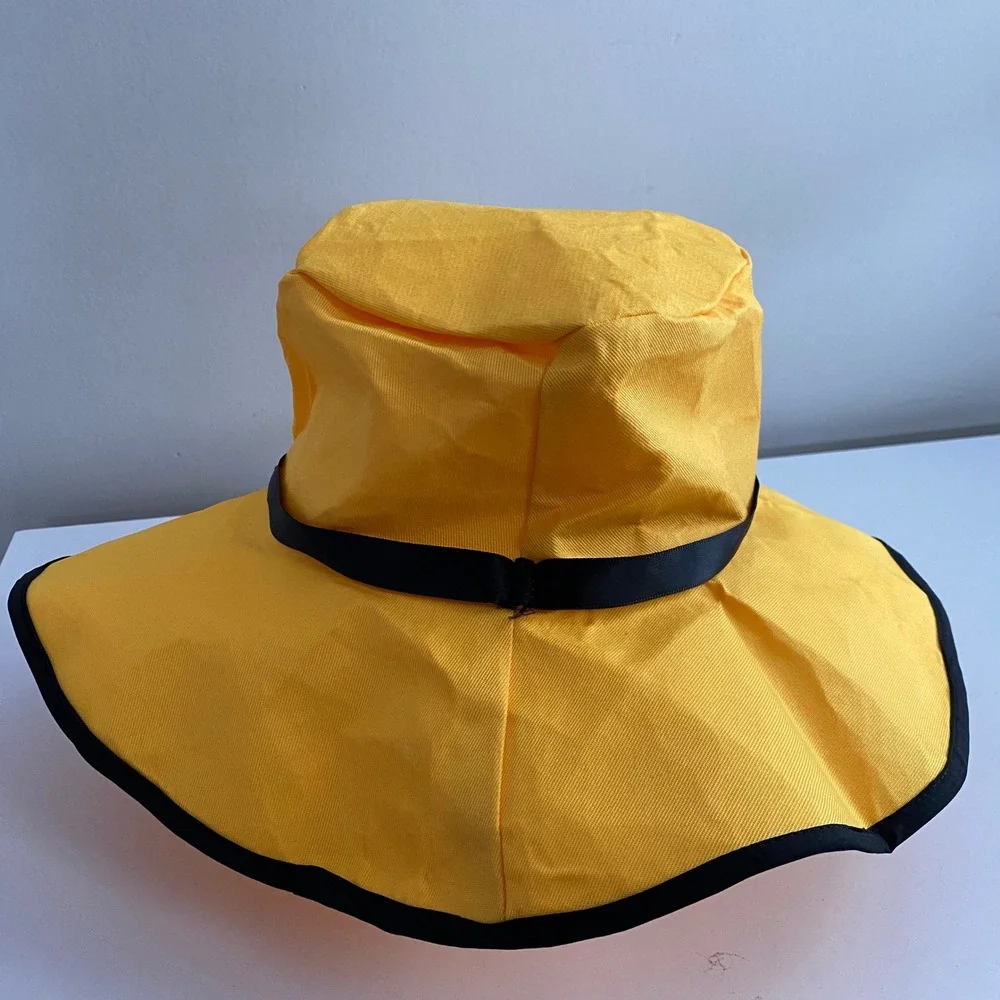 Sun Hat Womens OS Yellow Excellent Wide Brim Black Trim Beach‎ Summer